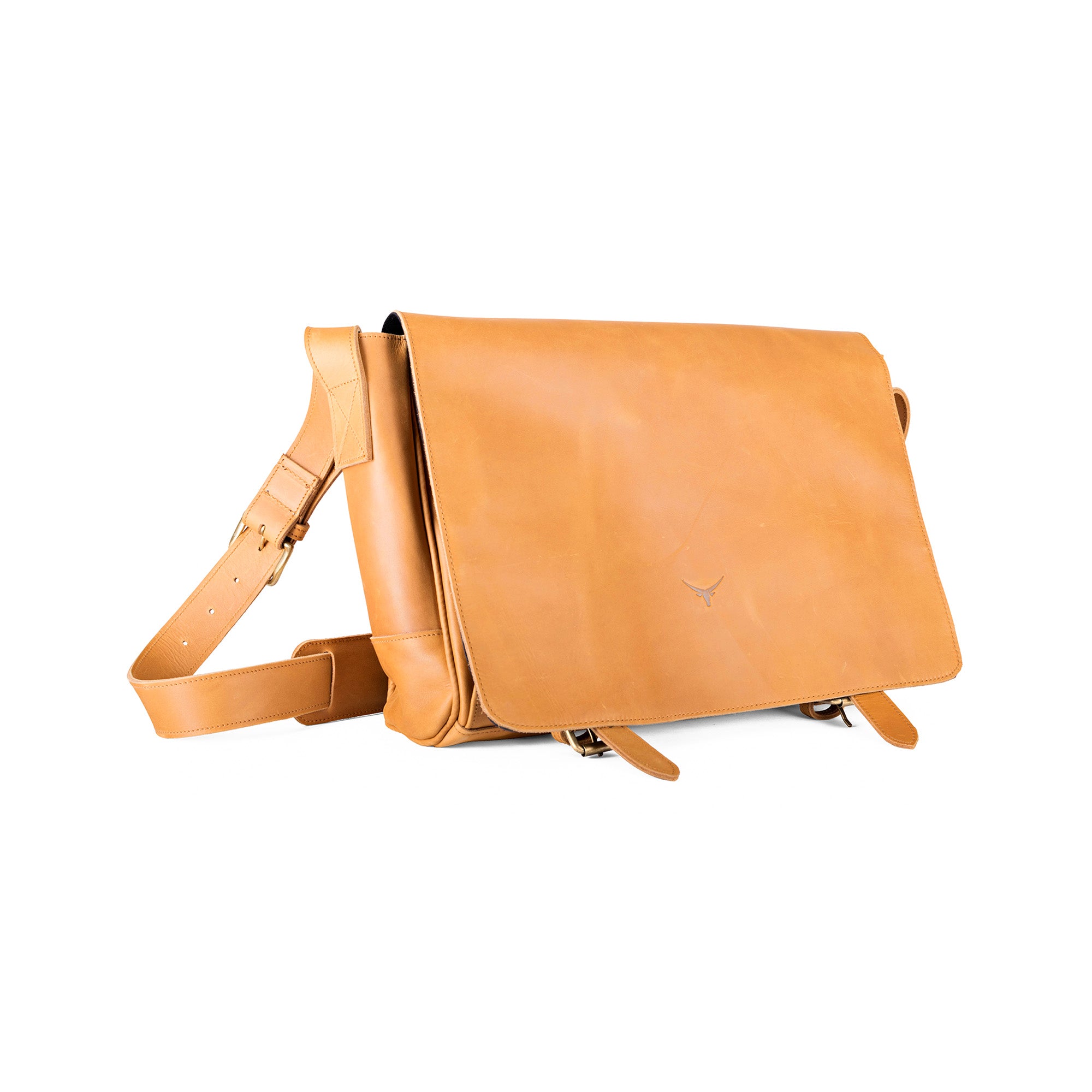 Tan leather messenger bag 