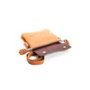 Brown leather crossbody bag with adjustable strap and gold hardware, displayed on a white background