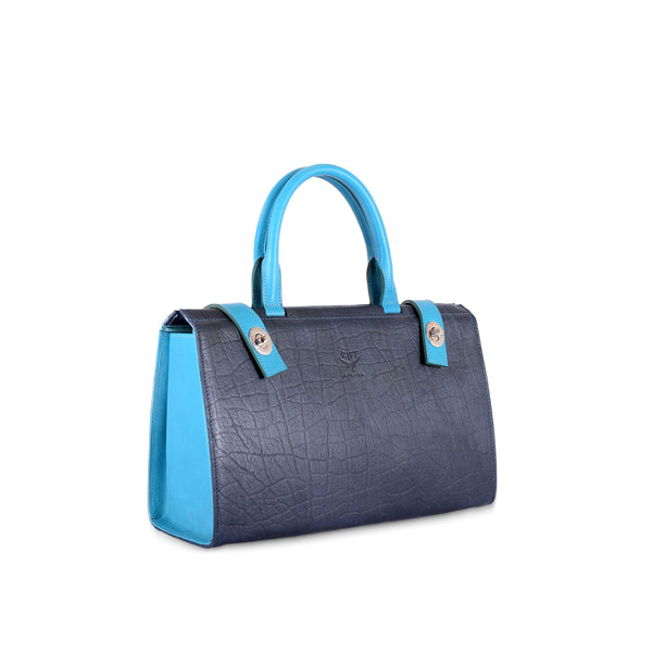 Blue leather  handbag on a white background