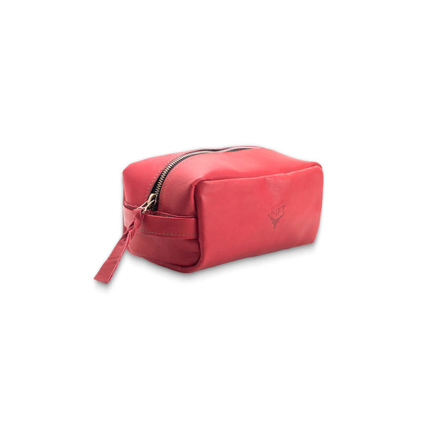 Red leather toiletry bag 