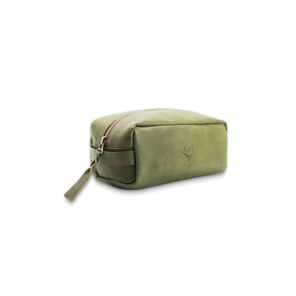 Green leather toiletry bag 