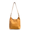 Yellow shoulder bag with a strap on a white background