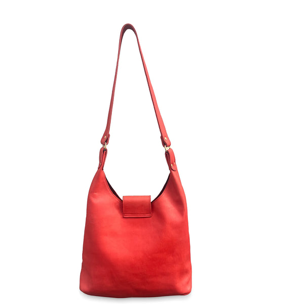 Red handbag on a white background