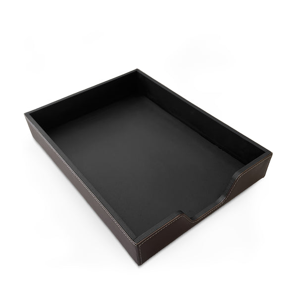 Black leather tray on a white background