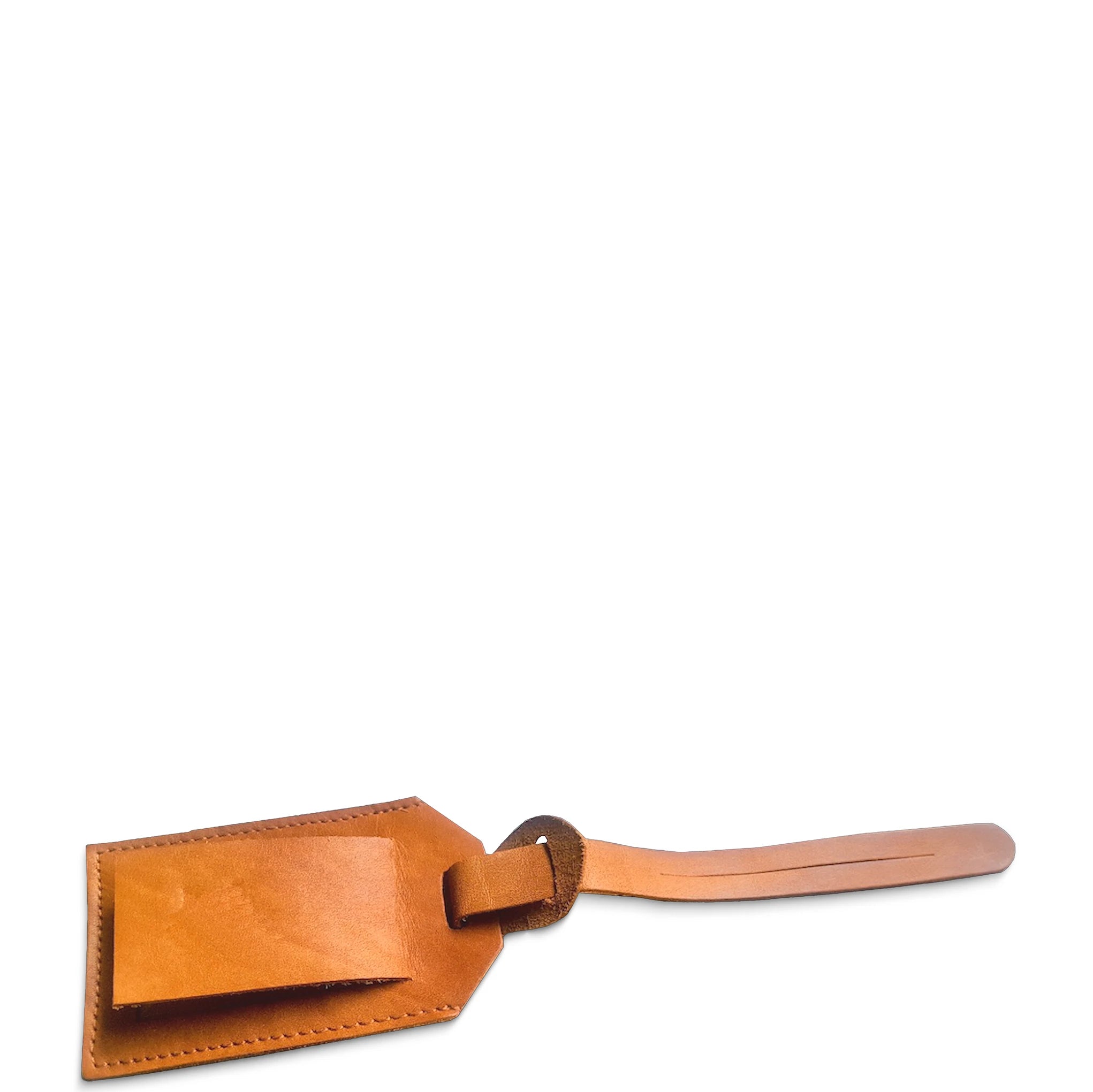 Brown leather luggage tag on a white background