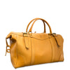 Yellow leather duffel bag on a white background