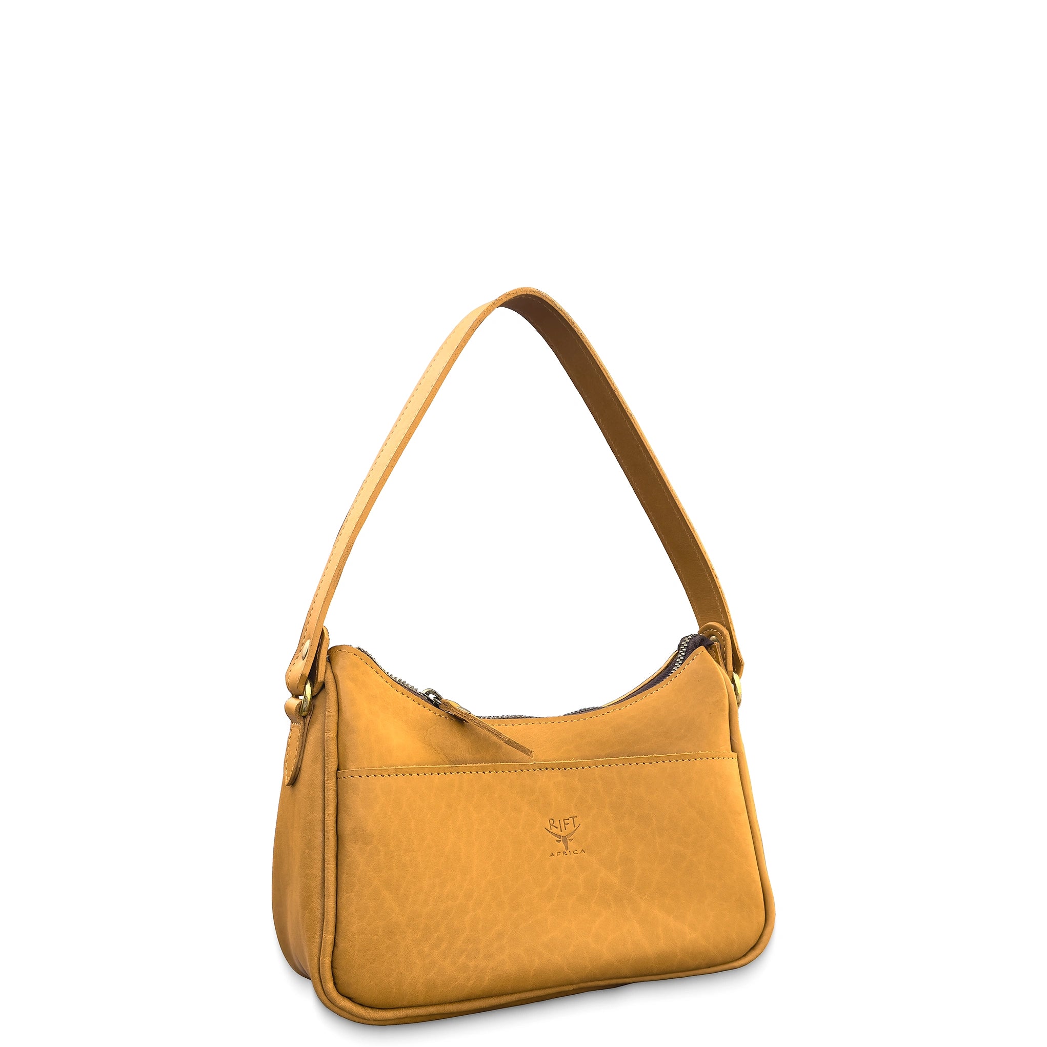 Tan leather  handbag on a white background