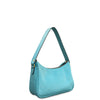 Turquoise leather handbag on a white background