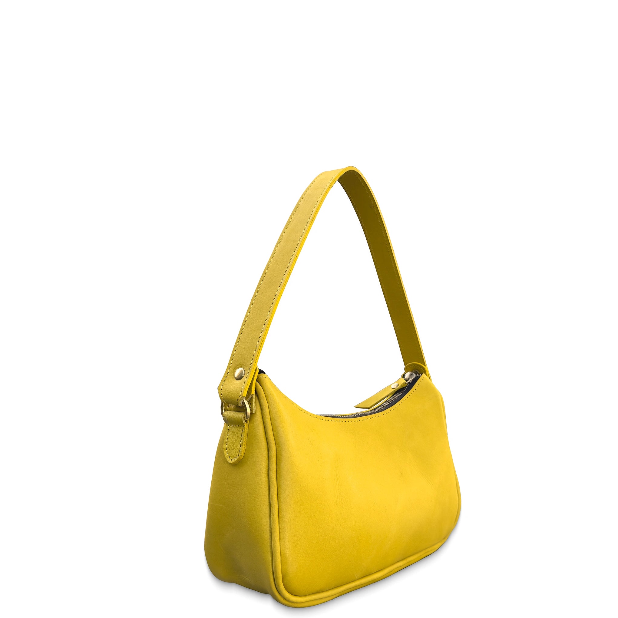 Yellow leather handbag on a white background